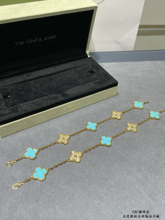 V*N CL*F & Arpels Turquoise interval diamond five-flower four-leaf clover Bracelet