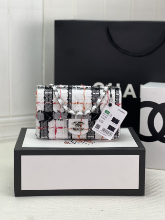 Ch*el MINI CLASSIC 11.12 HANDBAG Tweed & Silver-Tone Metal  4.7 × 7.8 × 2.3 in