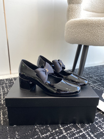 UA Ch*el MARY JANES Patent Calfskin & Grosgrain