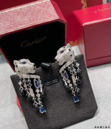 Ca*t*er Black Onyx Blue Diamond Leopard Earrings