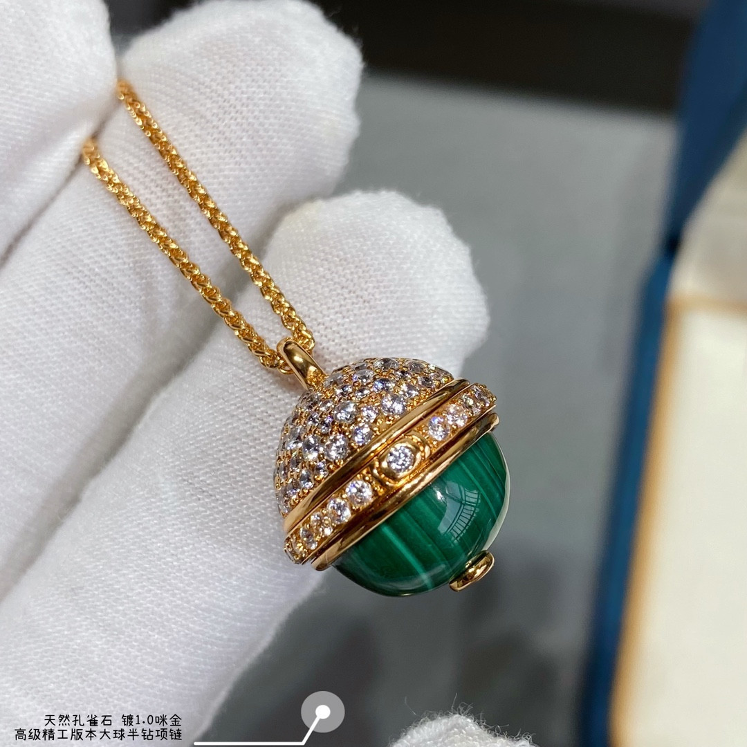 Piaget half-diamond natural malachite large ball Necklace