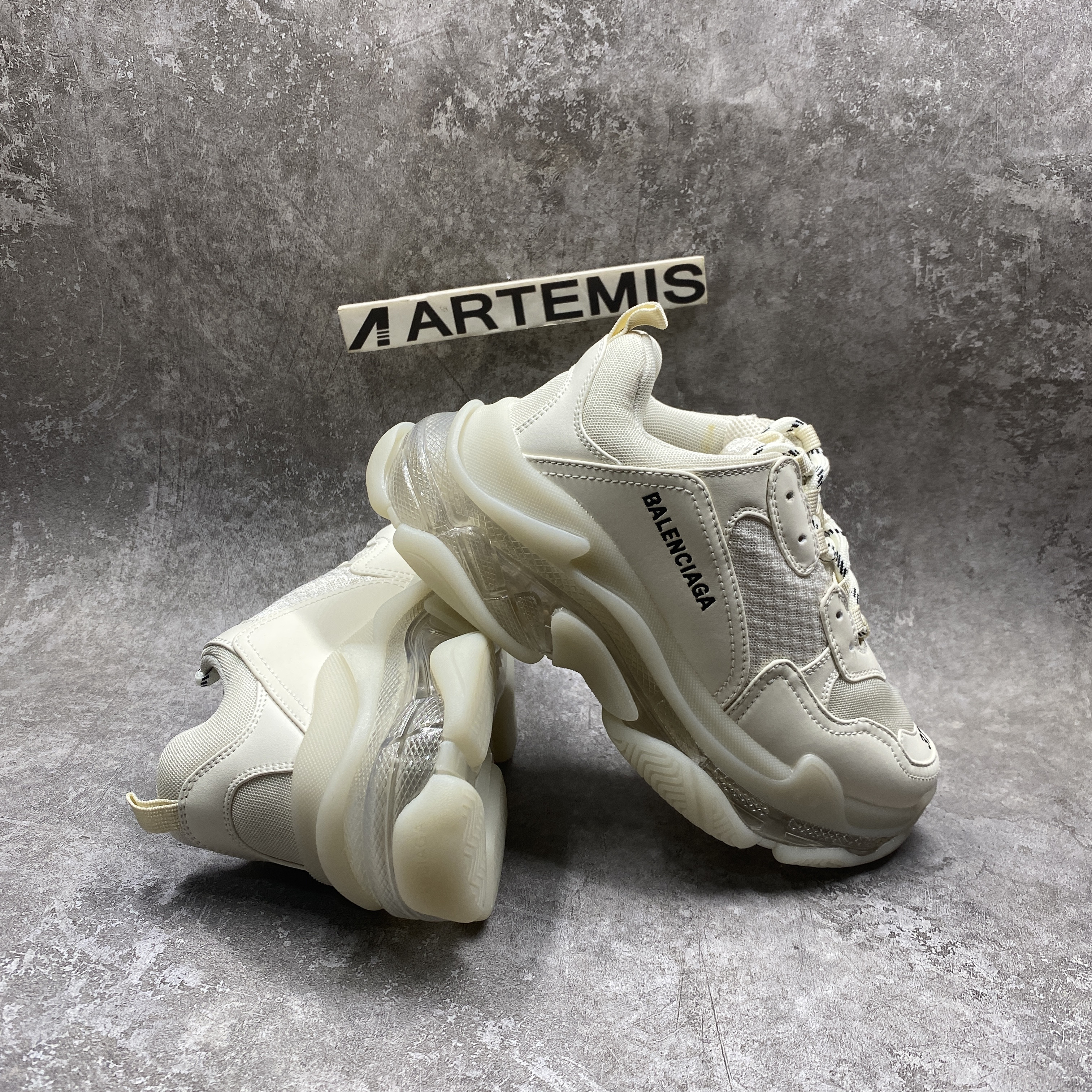 Balencag  Off-White Clear Sole Triple S Sneakers