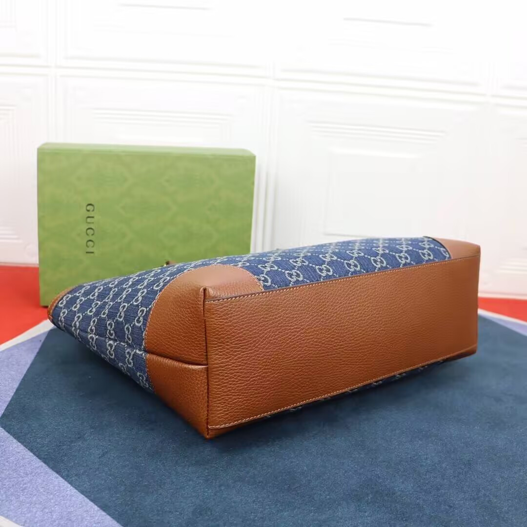 G*u*i Denim GG Monogram Medium Ophidia Shopping Tote 38x28x14cm