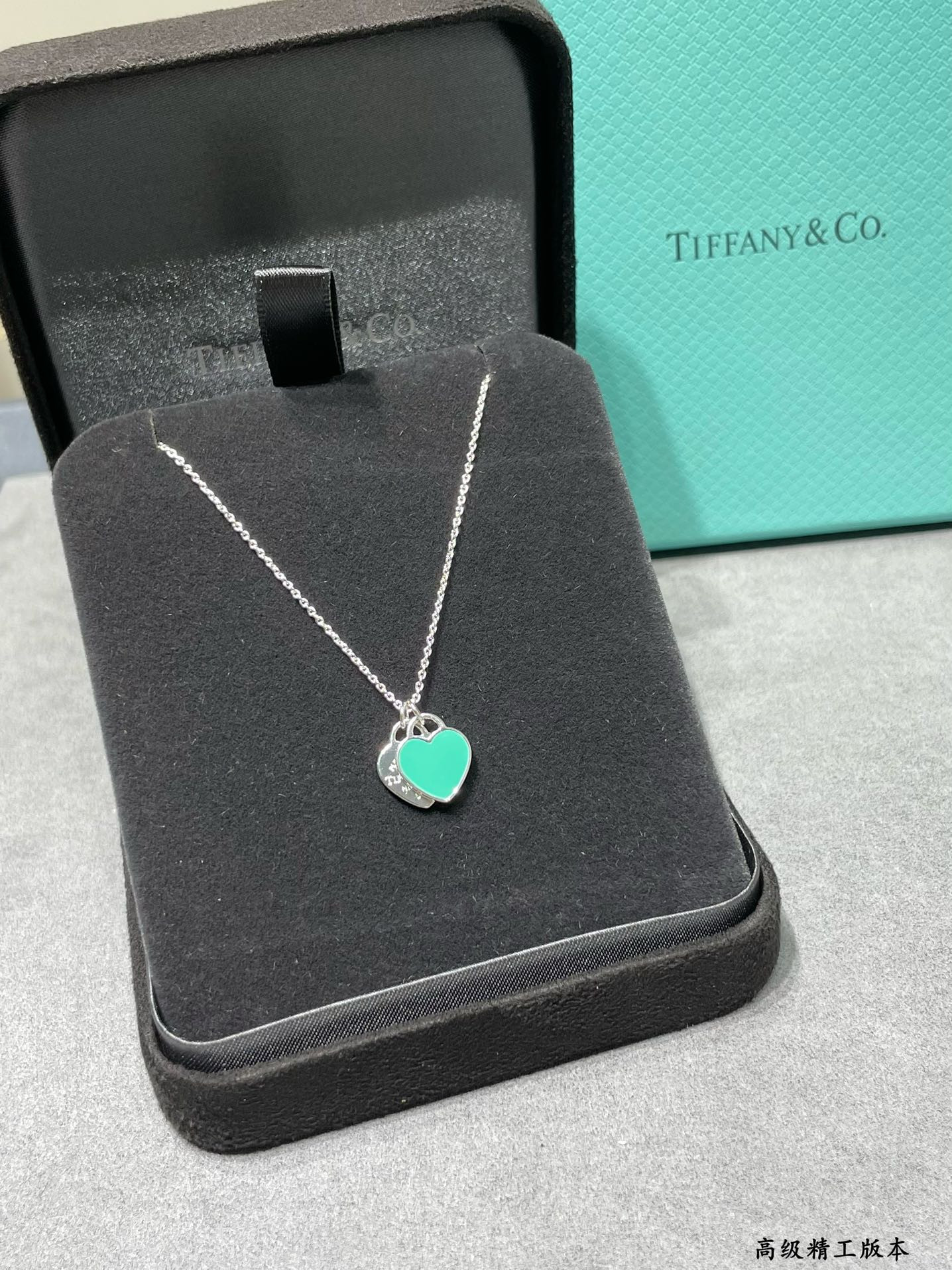 T*f*ny & Co. Double Heart Enamel Pendant Necklace Ag925