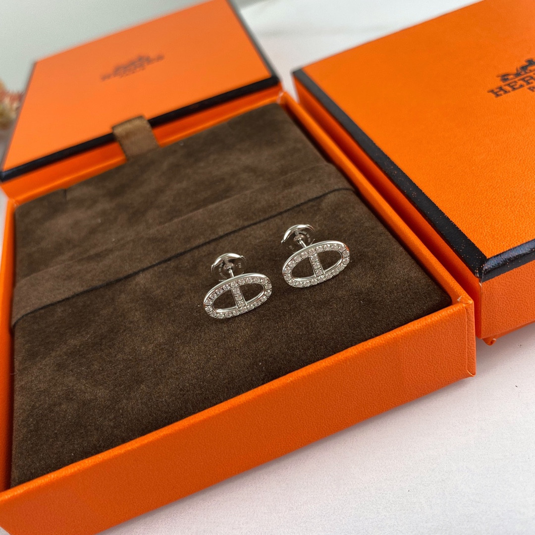 Hermès Fully Diamond-Encrusted  H Stud Earrings