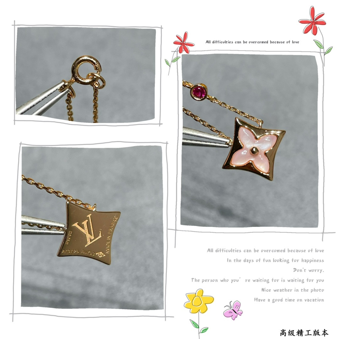 L0*is V*t0n Square Pink Diamond pink shell Necklace