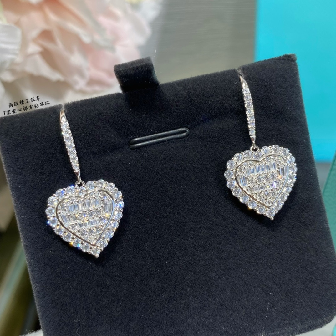T*f*ny & Co. Trapezoid Heart Drop Earrings Ag925