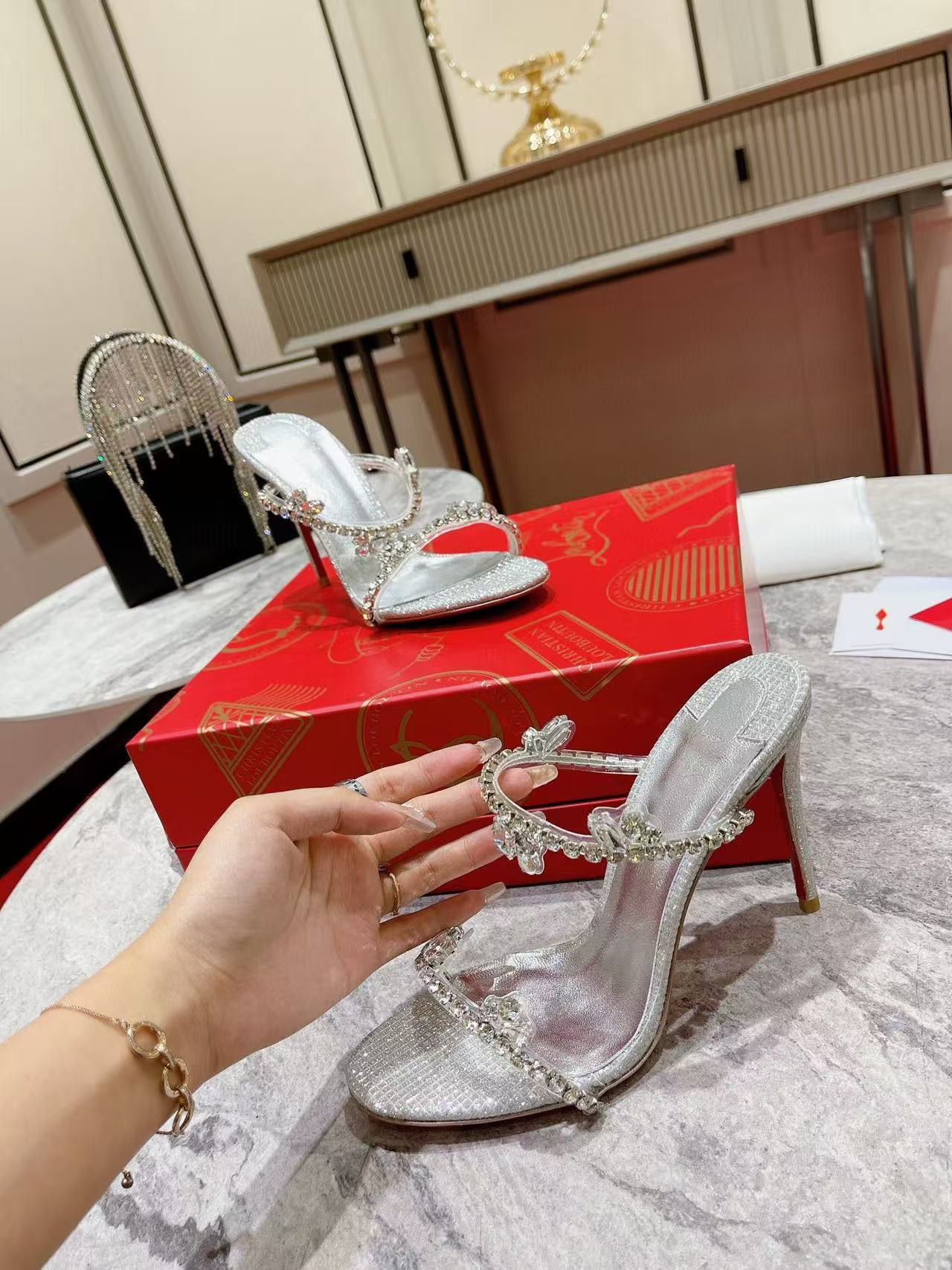 UA Ch**an Louboutin Just Queen 100 Heel Height crystal-embellished