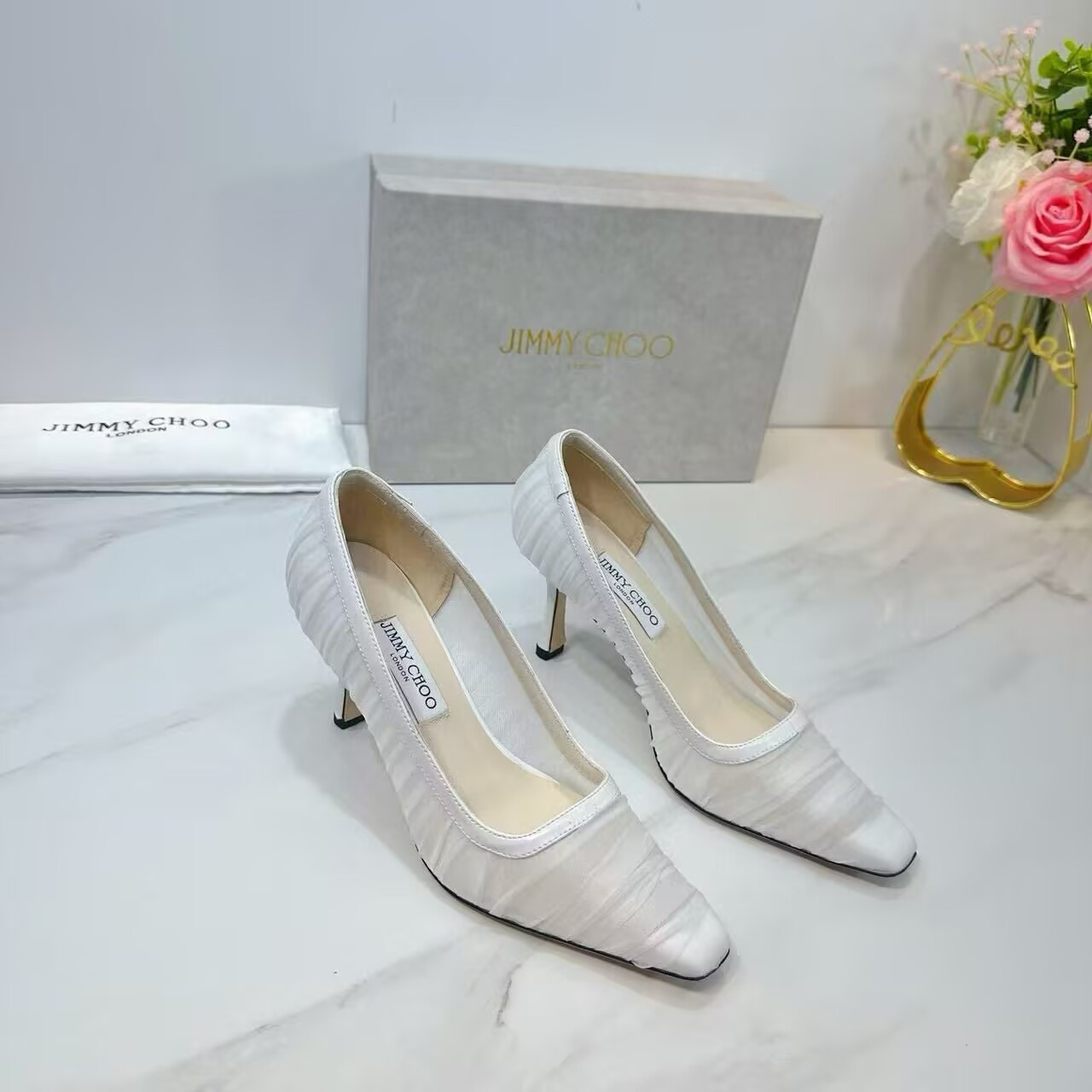 UA Ji*y Ch* Ivory Tulle and Nappa Pumps