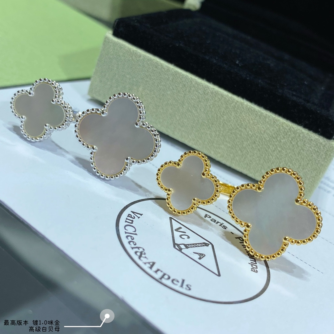 V*N CL*F & Arpels Four-leaf Clover Premium White Fritillary Opening Ring