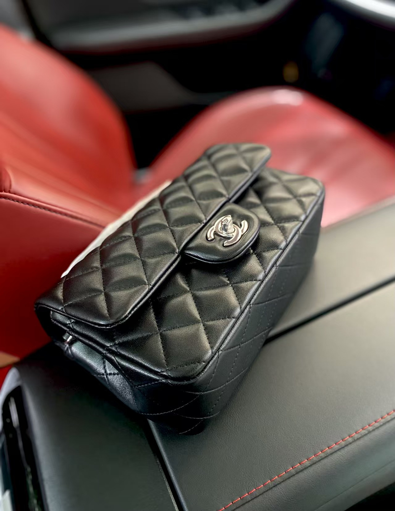 Ch*el Mini Flap Bag Black 12x20x6cm