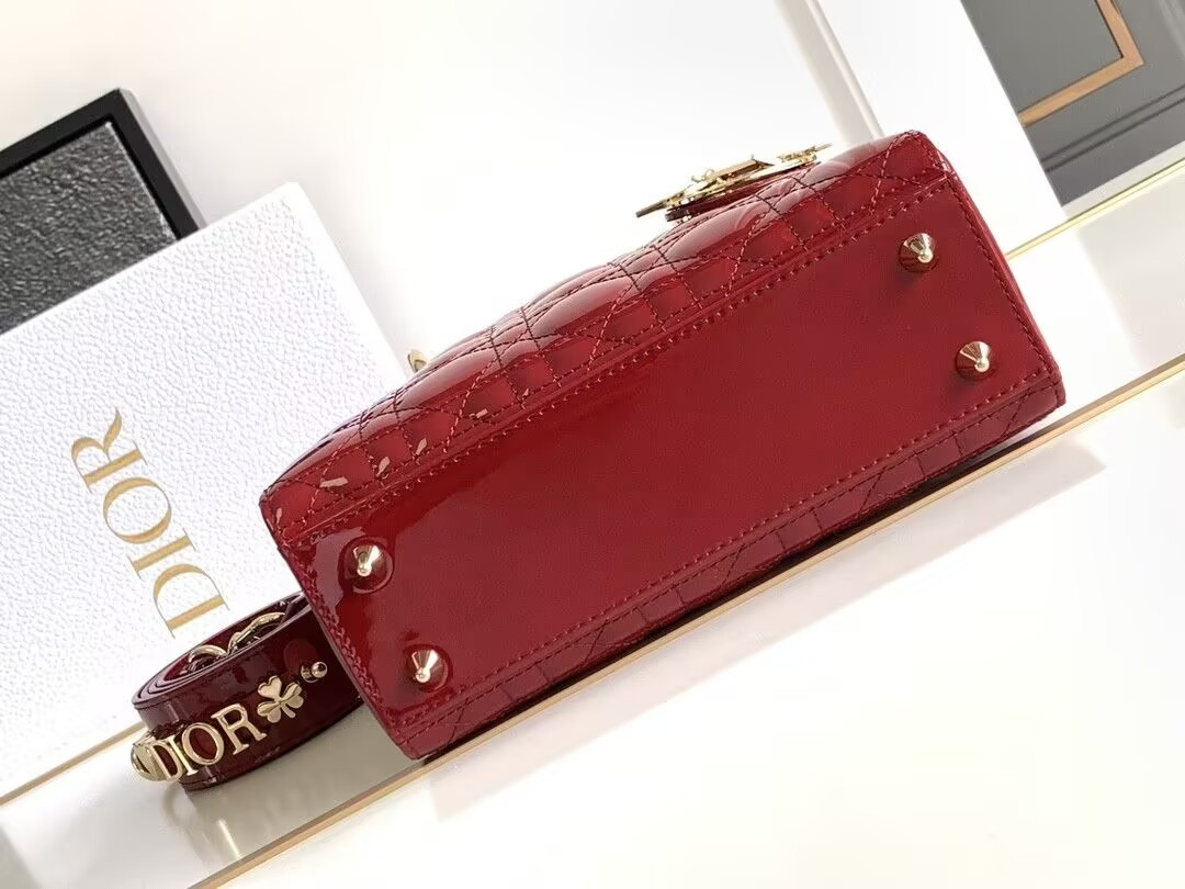 Small Lady D*0r My ABCD*0r Bag Red Patent 8 x 6.5 x 3 inches