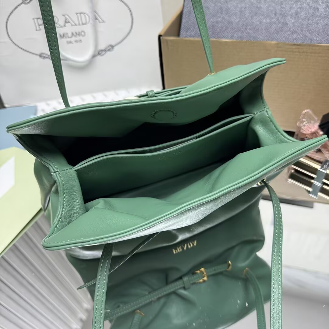 Pra*a Slouchy Lambskin Leather Shoulder Bag 25x18.5x11.5cm