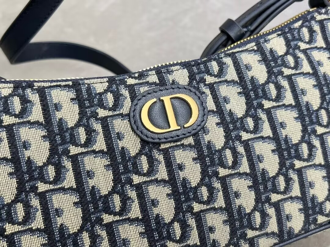 D*0r 30 Montaigne Wanderlust Mini Bag Blue D*0r Oblique Jacquard and Smooth Calfskin 26x12x7cm