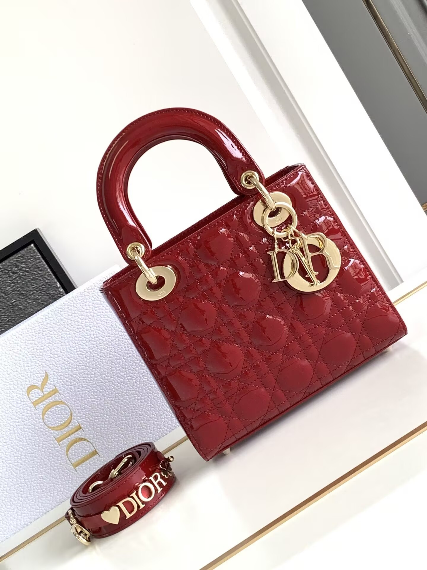 Small Lady D*0r My ABCD*0r Bag Red Patent 8 x 6.5 x 3 inches