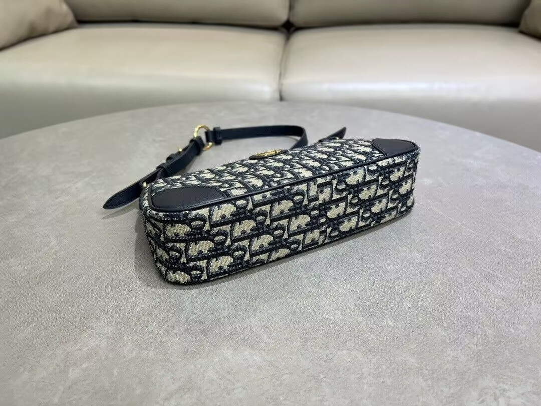 D*0r 30 Montaigne Wanderlust Mini Bag Blue D*0r Oblique Jacquard and Smooth Calfskin 26x12x7cm