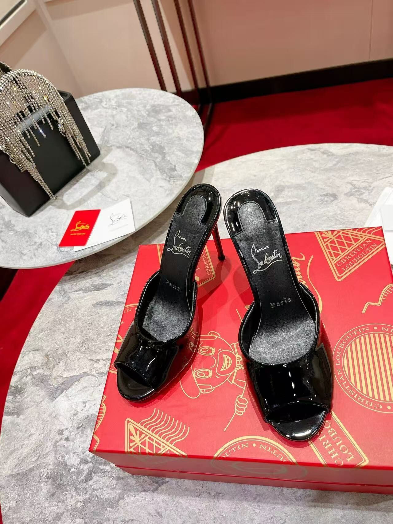 UA Ch**an Louboutin Me Dolly 100 Patent Leather Mules