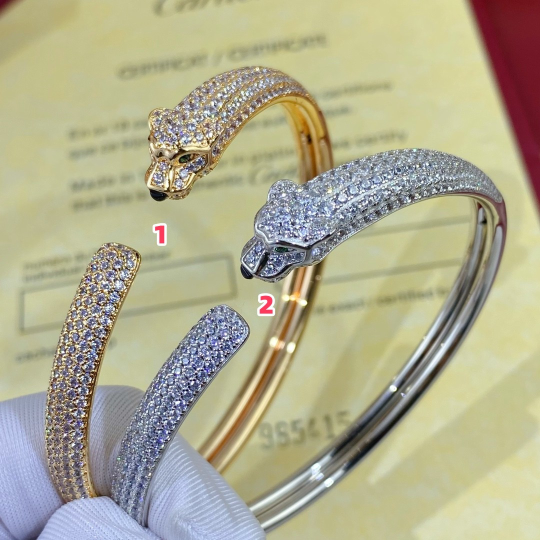 Ca*t*er Hand-set diamond thin half diamond leopard Bracelet
