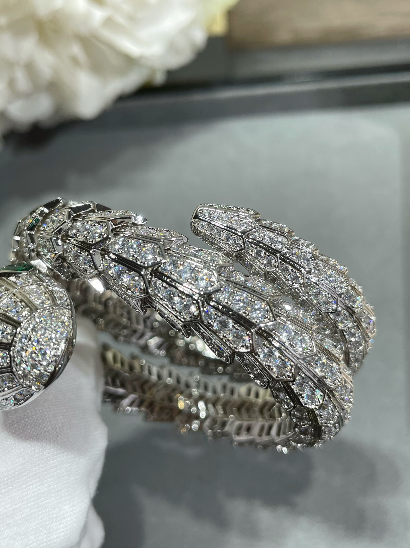 B*l*ai Large three-circle full-diamond snake Bracelet