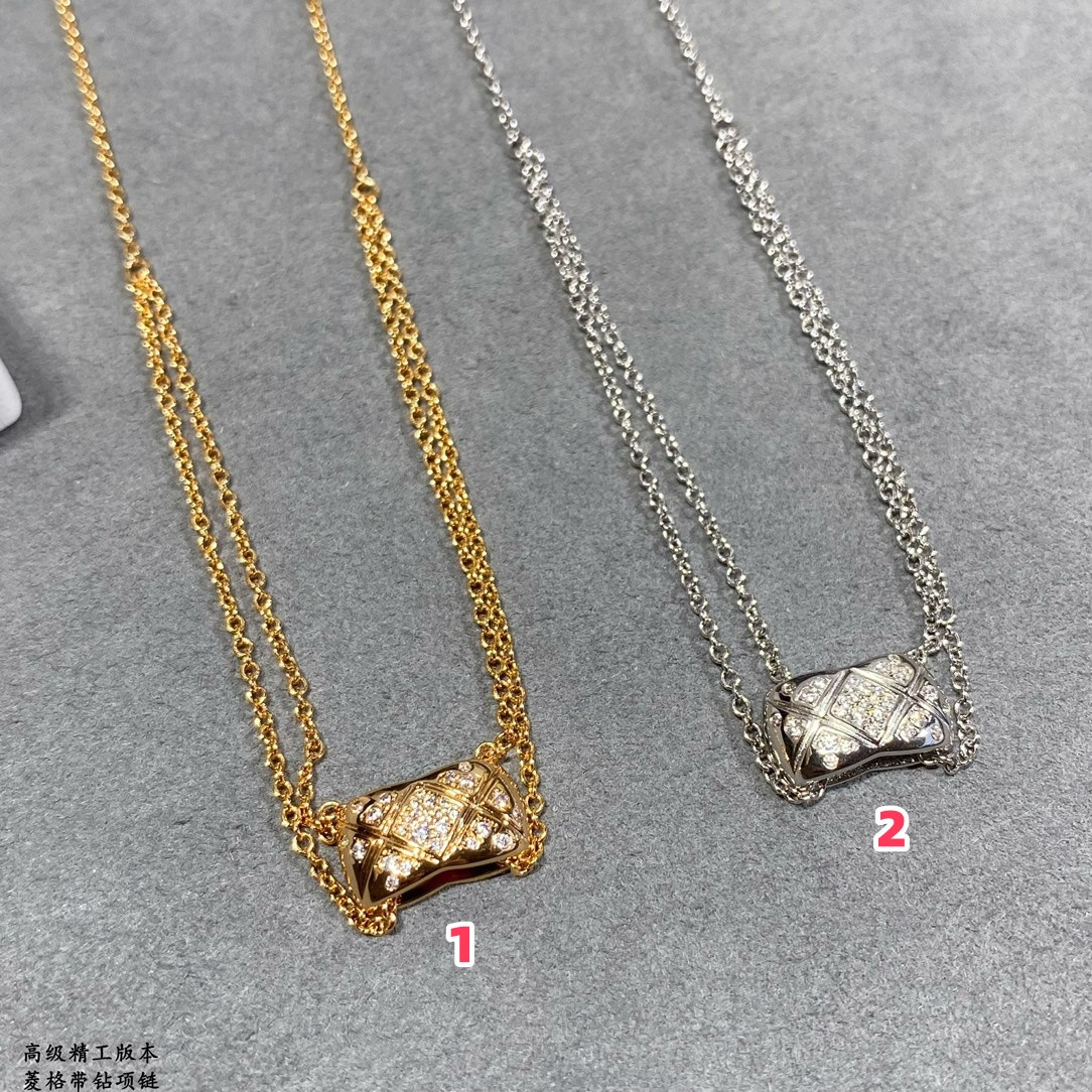 Ch*el Carved diamond with diamond Necklace