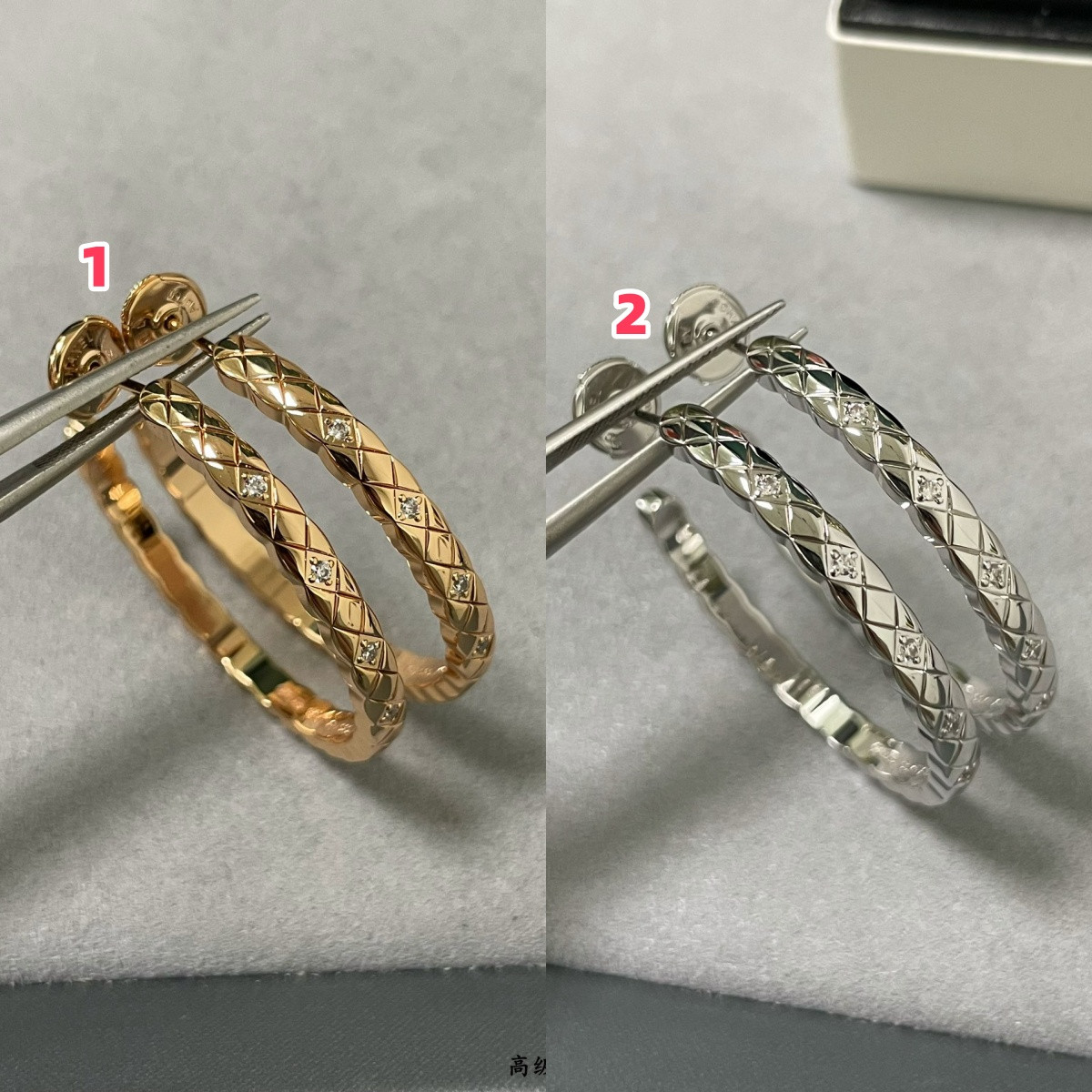 Ch*el Large diamond-shaped diamond drill Earrings