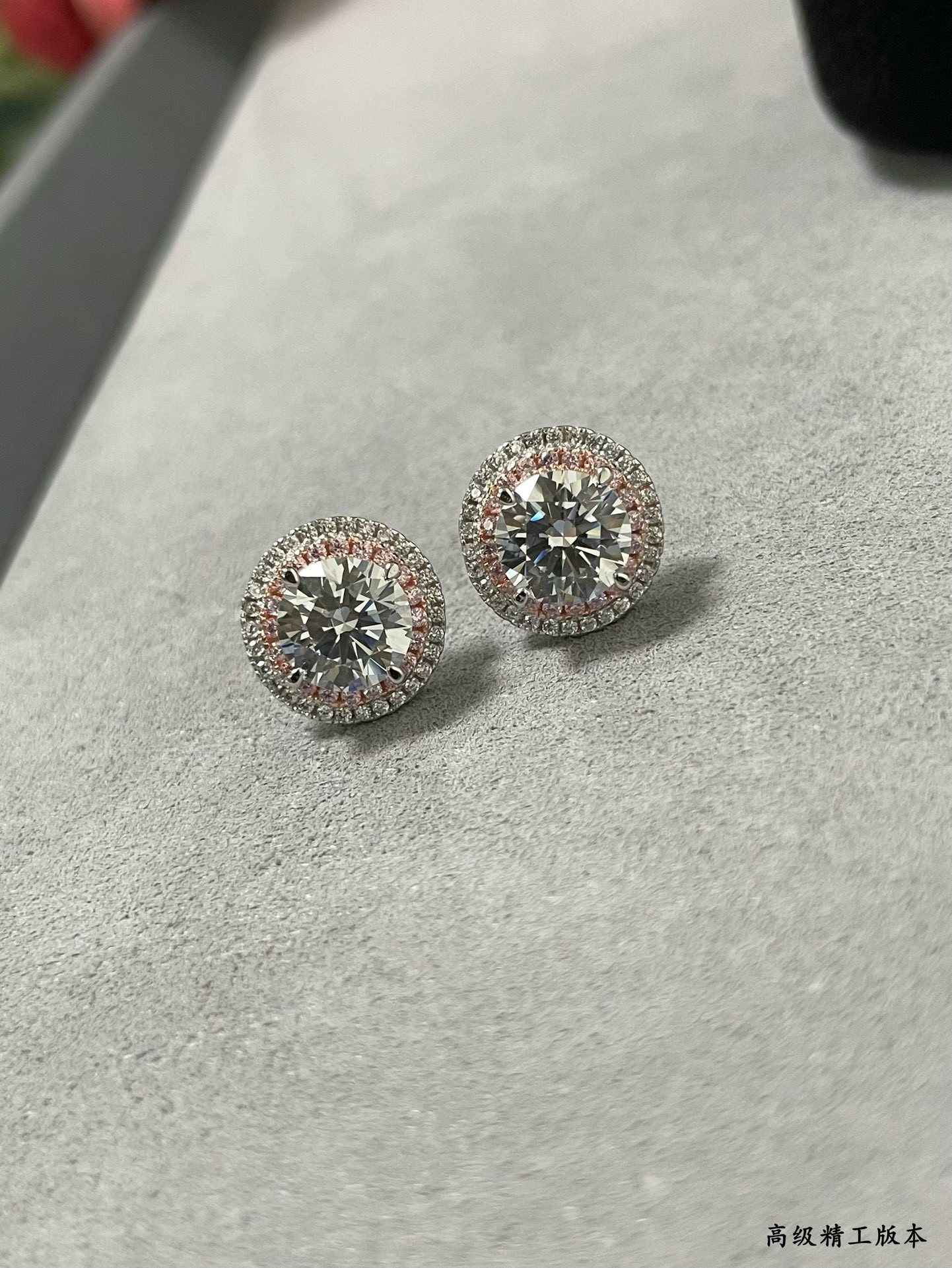 T*f*ny & Co. Round Pink Diamond Stud Earrings Ag925