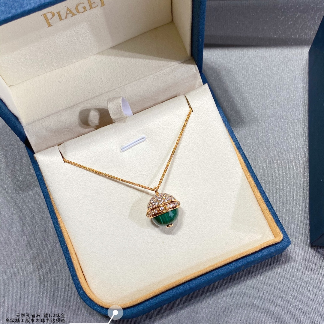Piaget half-diamond natural malachite large ball Necklace