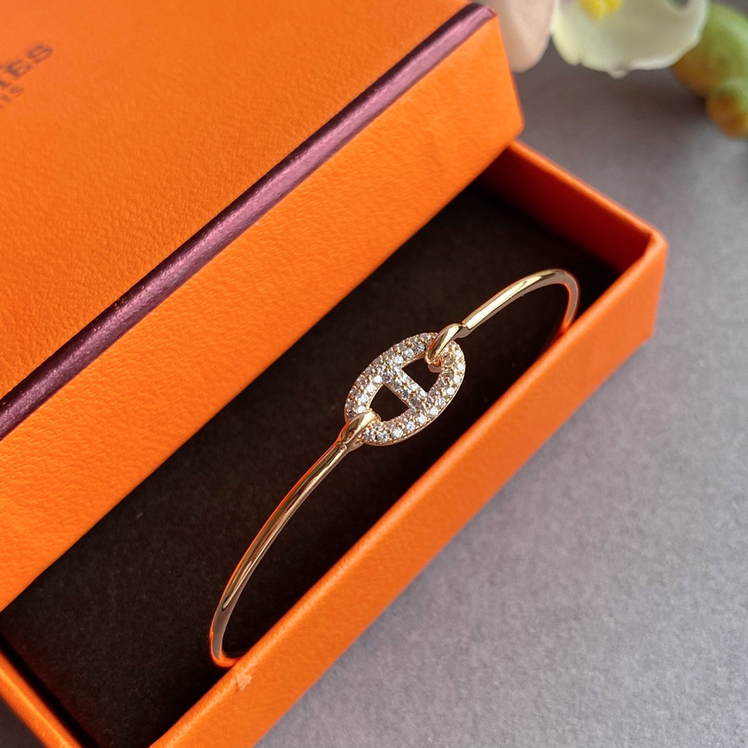 Hermès thin tube diamond pig nose Bracelet
