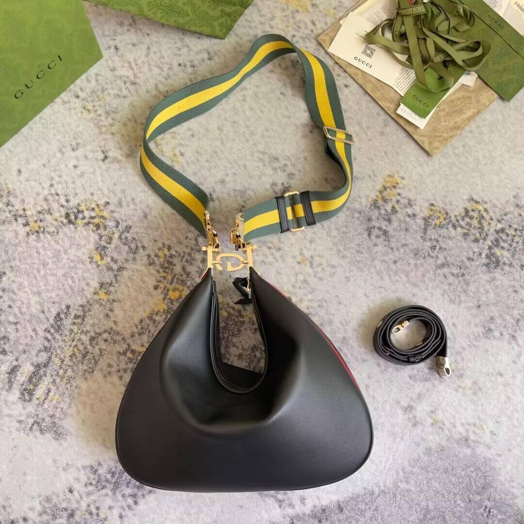 G*u*i ATTACHE MEDIUM SHOULDER BAG BLACK 13.8″W x 12.6″H x 2.4″D