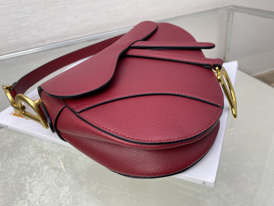 D*0r Saddle Bag Amaryllis Red Grained Calfskin 25.5x20x6.5cm