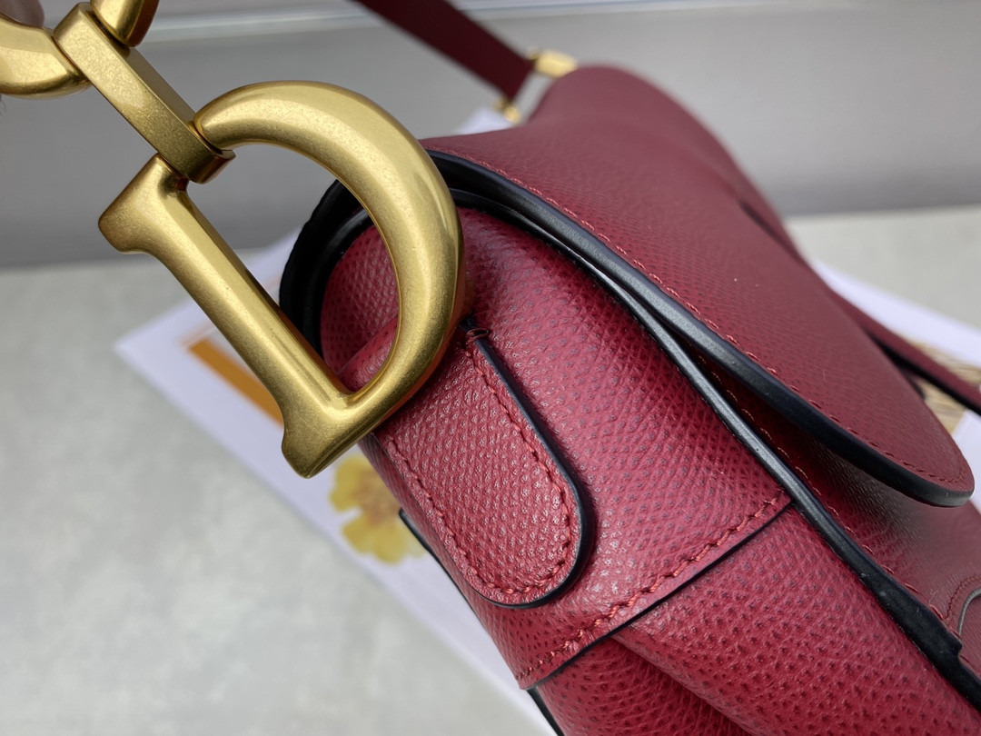D*0r Saddle Bag Amaryllis Red Grained Calfskin 25.5x20x6.5cm