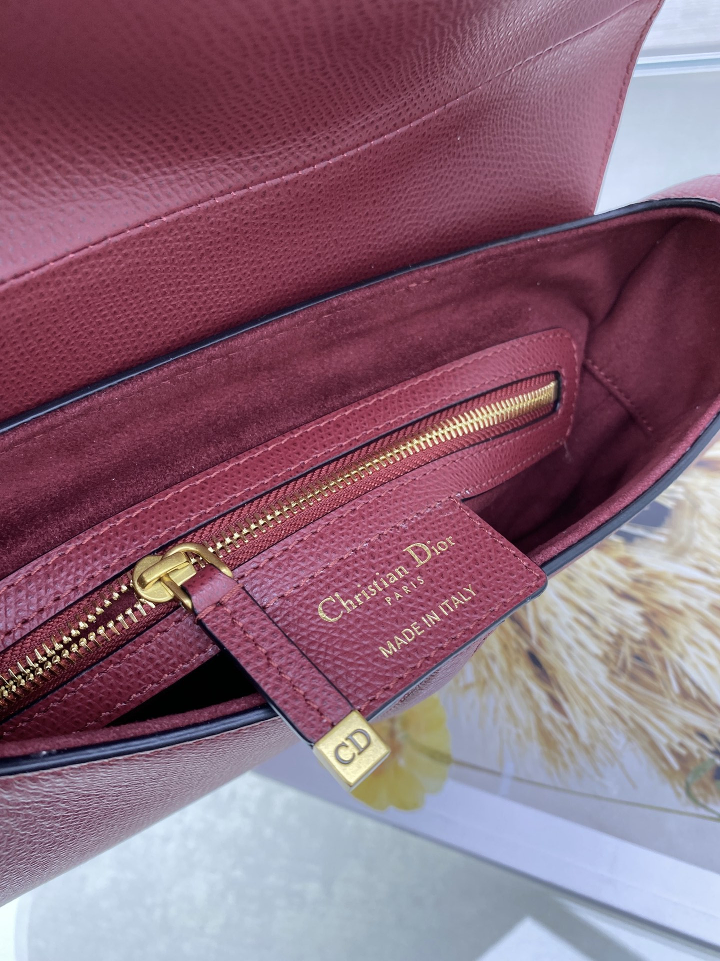 D*0r Saddle Bag Amaryllis Red Grained Calfskin 25.5x20x6.5cm