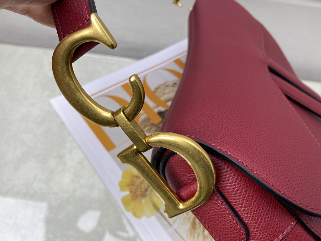 D*0r Saddle Bag Amaryllis Red Grained Calfskin 25.5x20x6.5cm