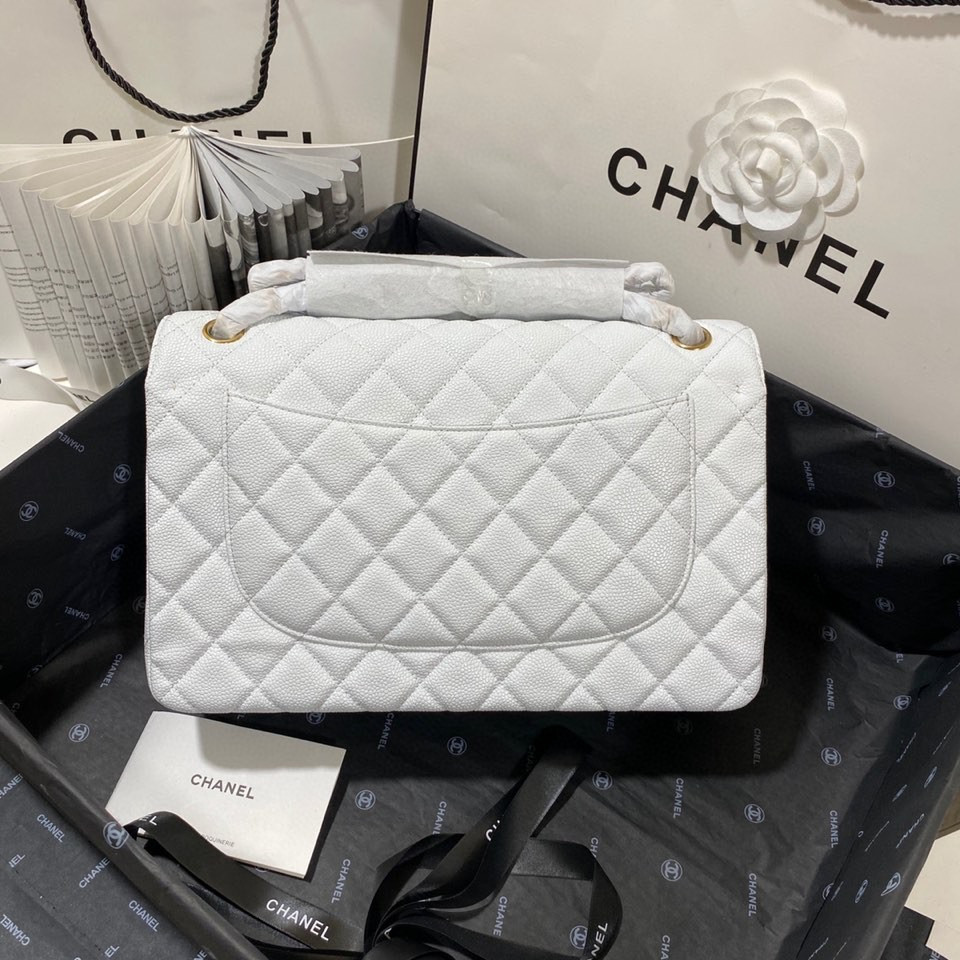 Ch*el Classic Flap Jumbo 30cm CF White Gold  7.6 × 11.7 × 3.9 in
