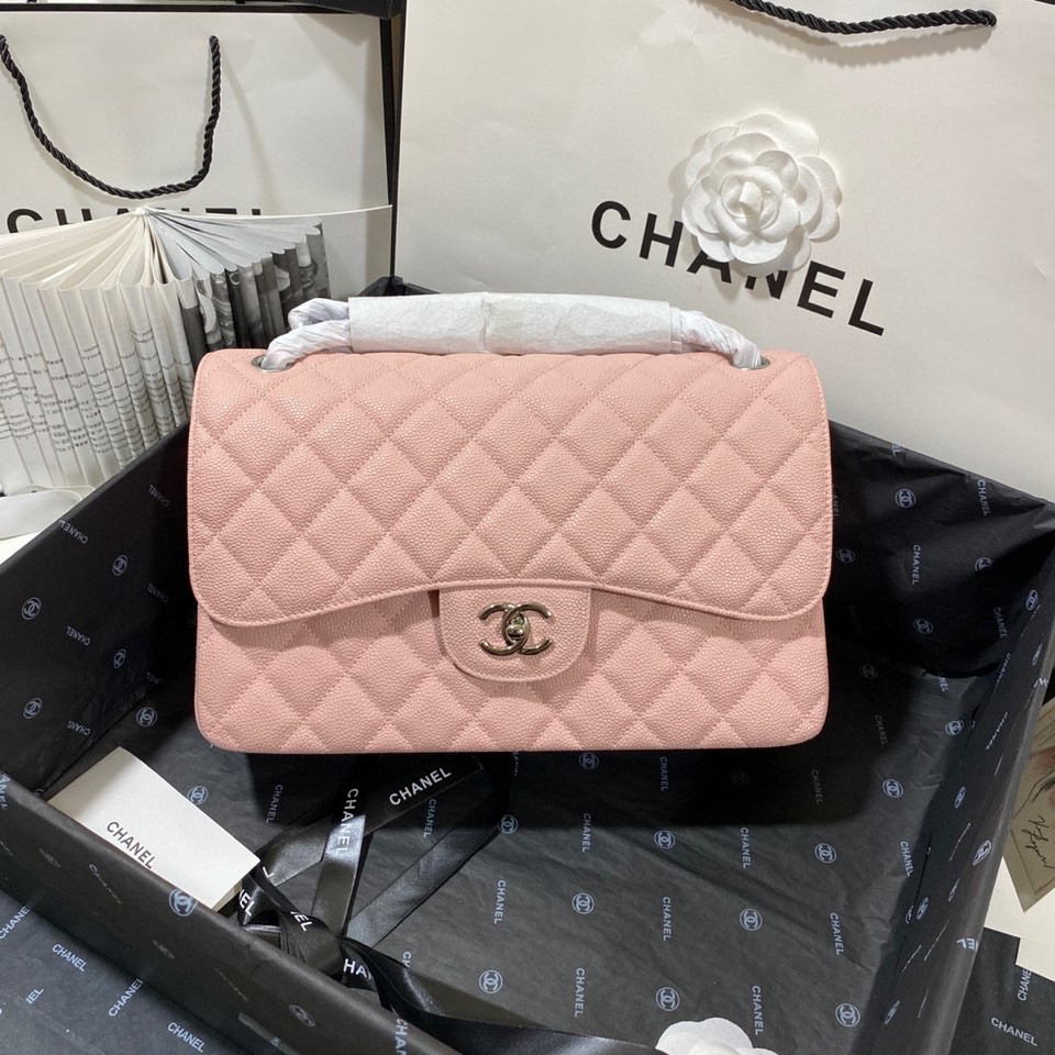 Ch*el Classic Flap Jumbo 30cm CF Pink Silver 7.6 × 11.7 × 3.9 in