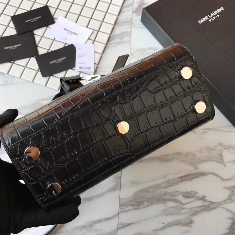 Y*L SAC DE JOUR NANO IN MATTE CROCODILE EMBOSSED LEATHER BLACK