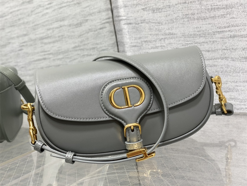 D*0r BOBBY EAST-WEST BAG Latte Box Calfskin Grey