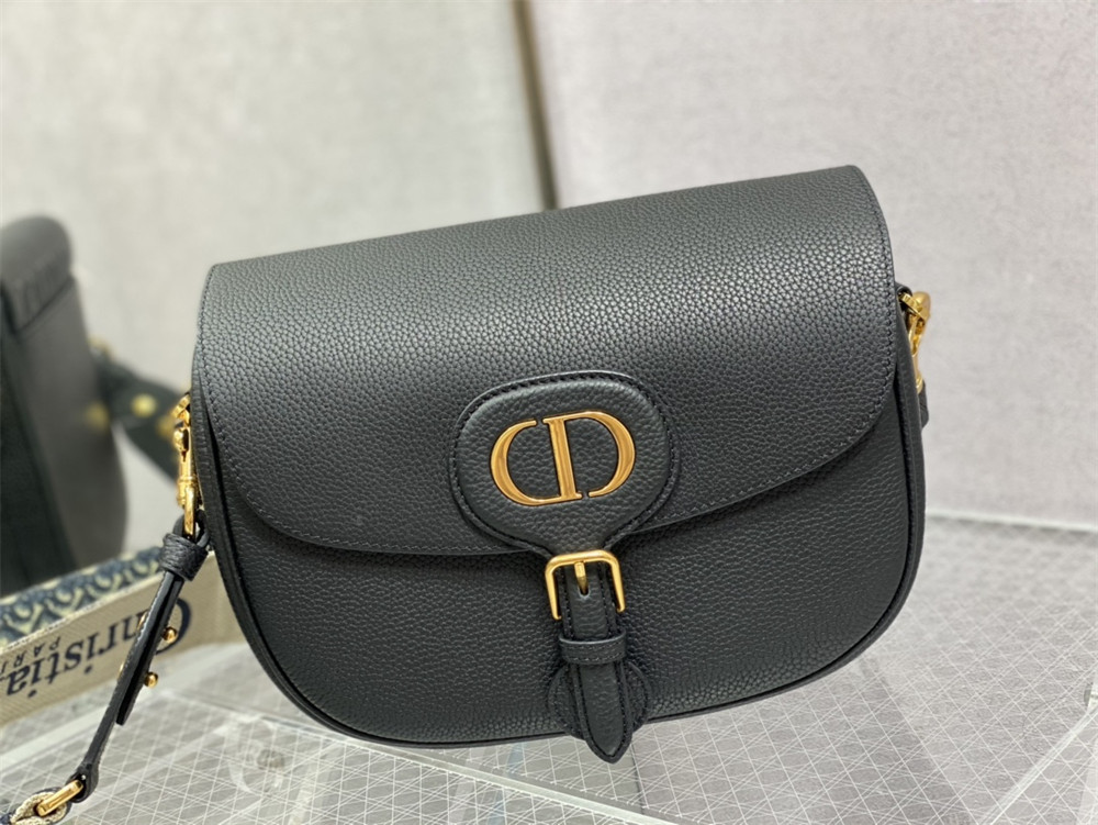 LARGE D*0r BOBBY BAG Black Grained Calfskin