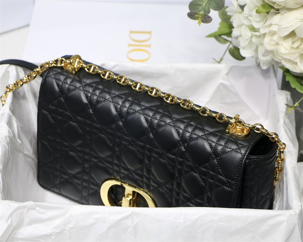 LARGE D*0r CARO BAG Black S*pple Cannage Calfskin 29 x 18 x 10 cm
