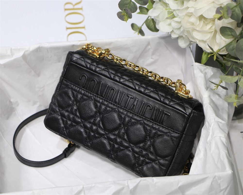SMALL D*0r CARO BAG Black S*pple Cannage Calfskin 20 x 12 x 7 cm