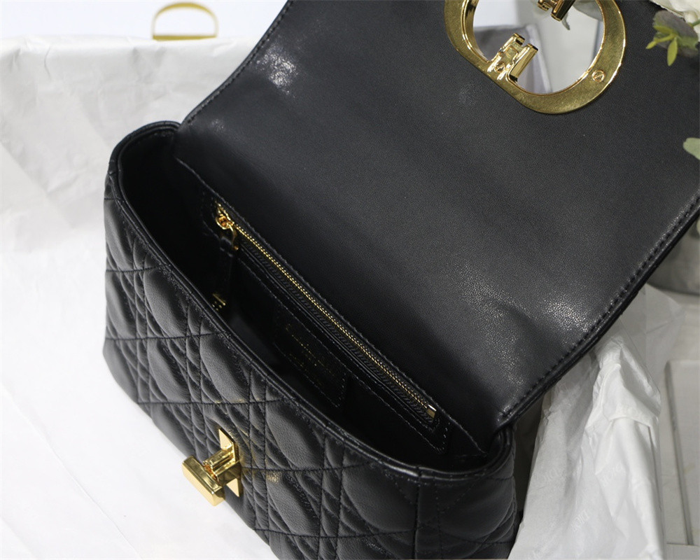 SMALL D*0r CARO BAG Black S*pple Cannage Calfskin 20 x 12 x 7 cm