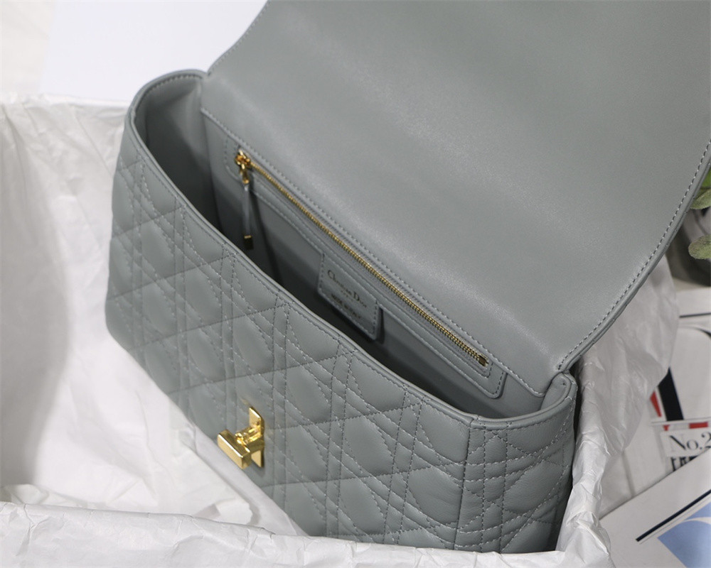 LARGE D*0r CARO BAG Stone Gray S*pple Cannage Calfskin 29 x 18 x 10 cm