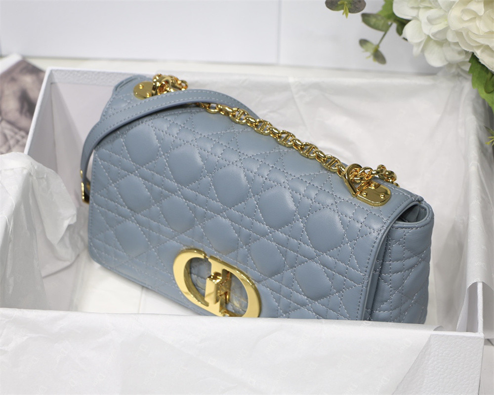 MEDIUM D*0r CARO BAG Cloud Blue S*pple Cannage Calfskin 25.5 x 15.5 x 8 cm