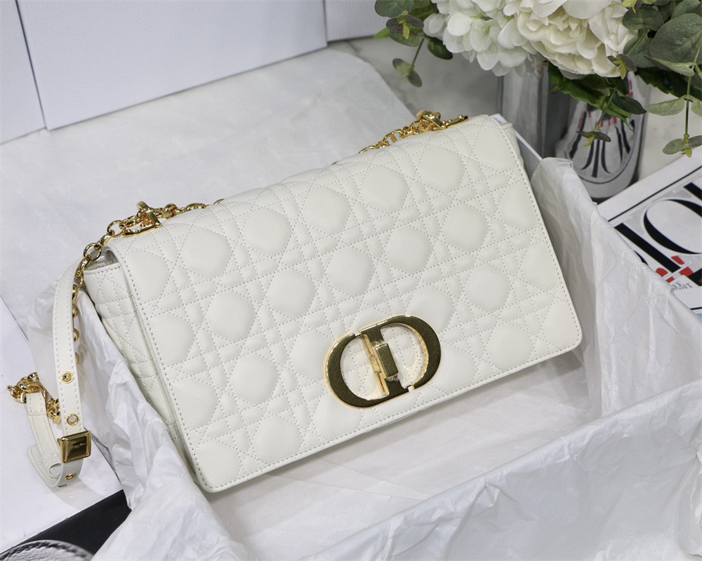 MEDIUM D*0r CARO BAG Ivory S*pple Cannage Calfskin 25.5 x 15.5 x 8 cm
