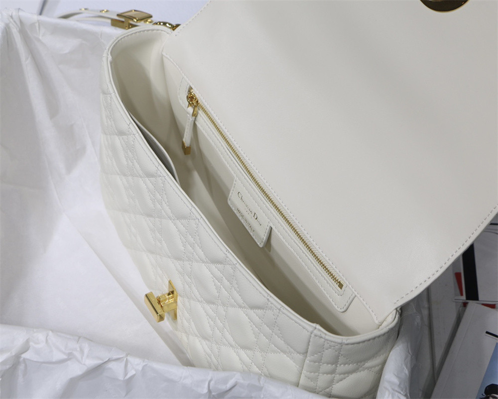 SMALL D*0r CARO BAG Ivory S*pple Cannage Calfskin 20 x 12 x 7 cm