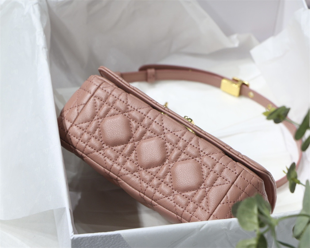 SMALL D*0r CARO BAG PINK S*pple Cannage Calfskin With Silver Hardware 20 x 12 x 7 cm