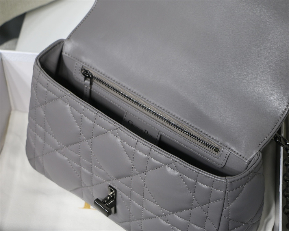 MEDIUM D*0r CARO BAG Grey S*pple Cannage Calfskin With Silver Hardware 25.5 x 15.5 x 8 cm