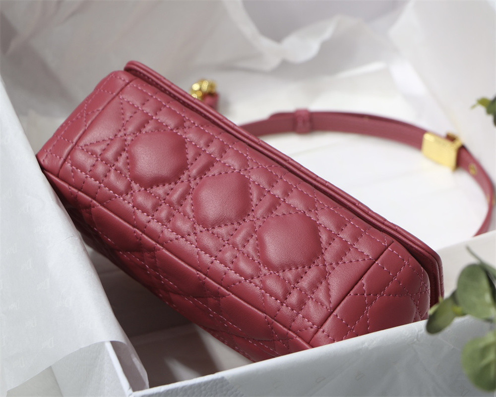 SMALL D*0r CARO BAG Light red S*pple Cannage Calfskin 20 x 12 x 7 cm