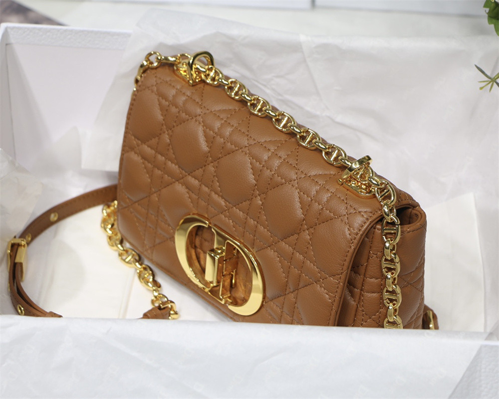 SMALL D*0r CARO BAG Caramel S*pple Cannage Calfskin 20 x 12 x 7 cm