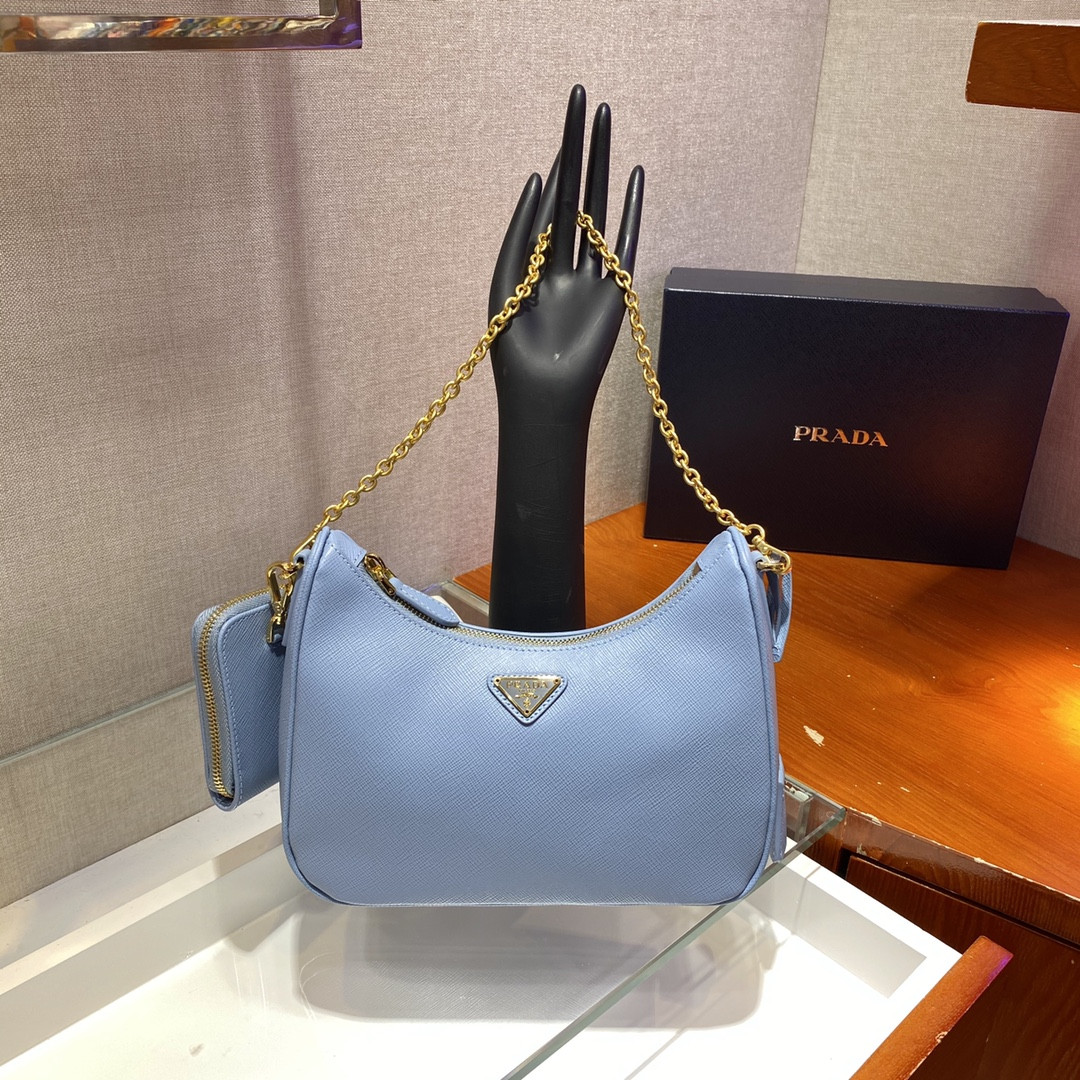 Pra*a Re-Edition 2005 Saffiano leather bag blue